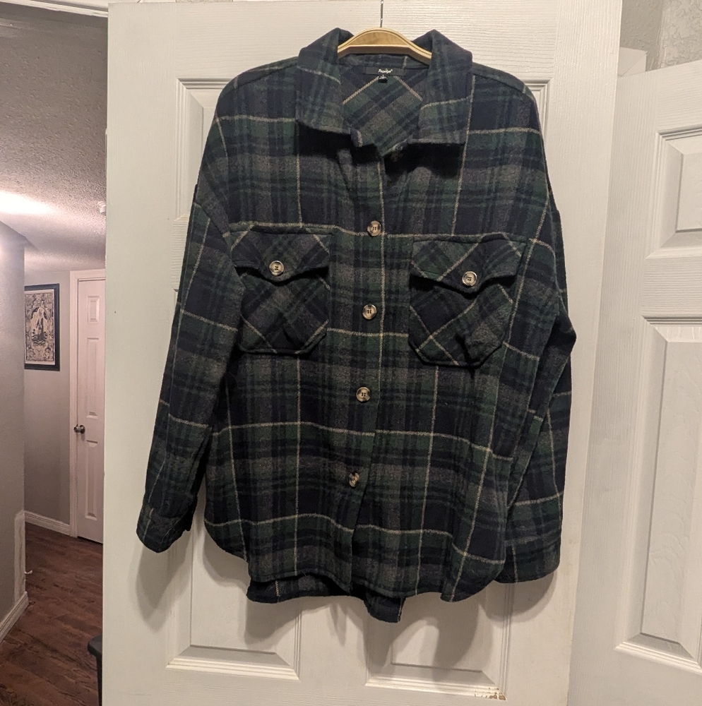 Papaya Green and Blue Plaid Utility Jacket